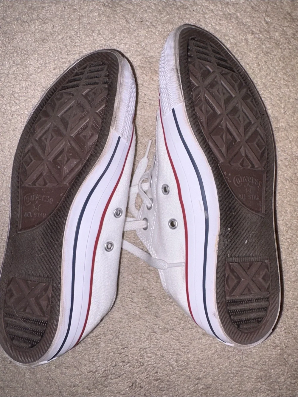 Converse Kids White Canvas Low Top Sneakers with Red Trim